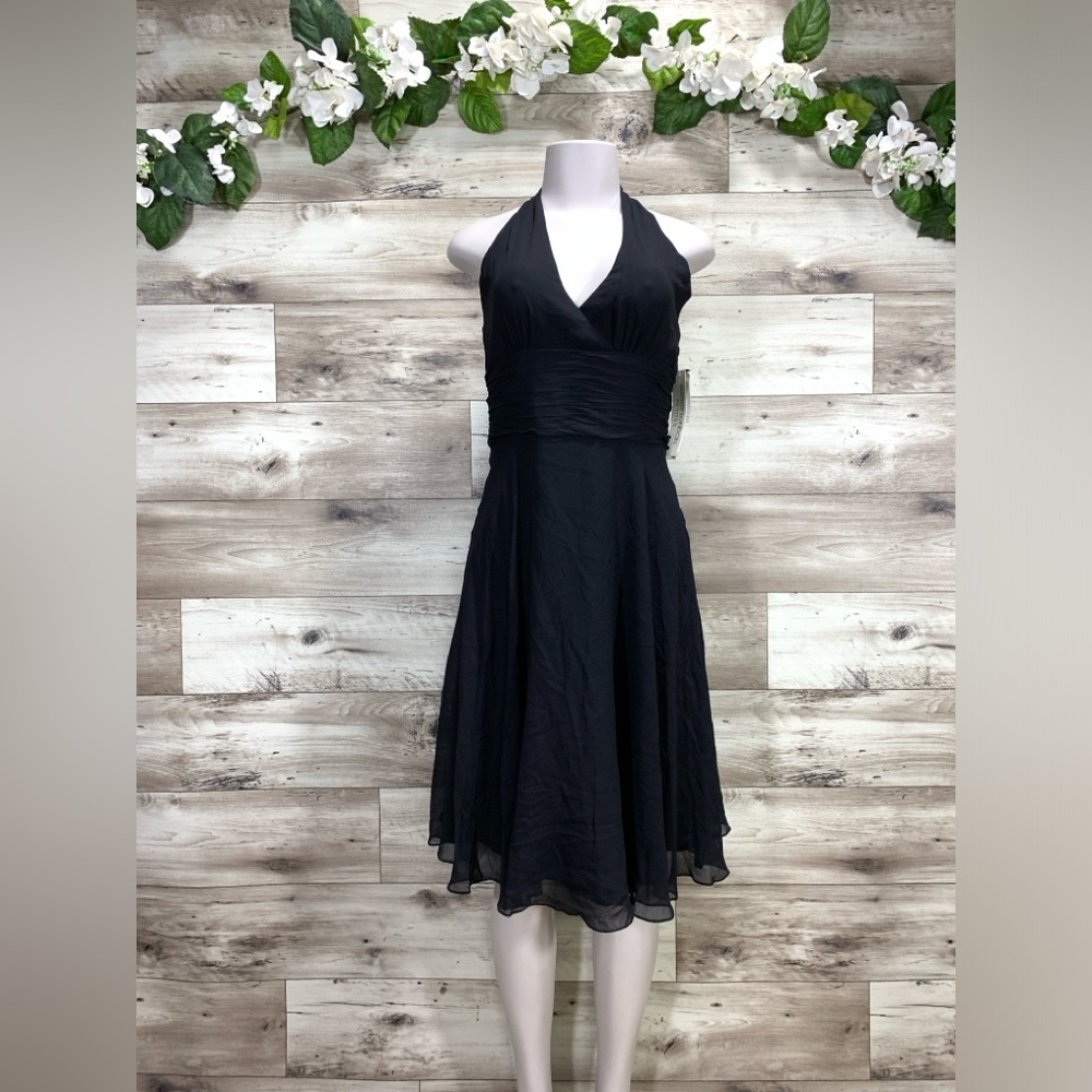 MAGGY London Petites formal silk chiffon Ruched halter neck dress size 6P NWT